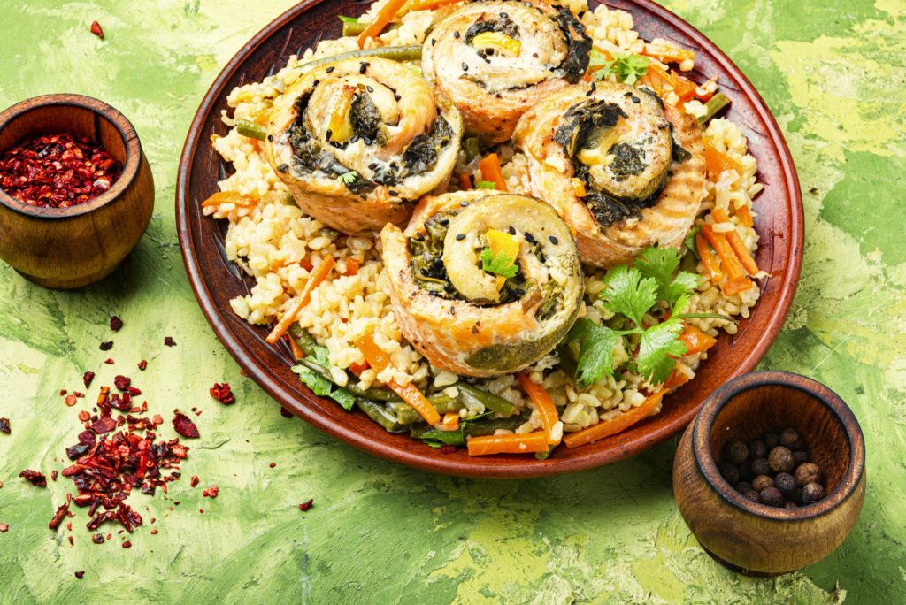 Rice with seafood and vegetables