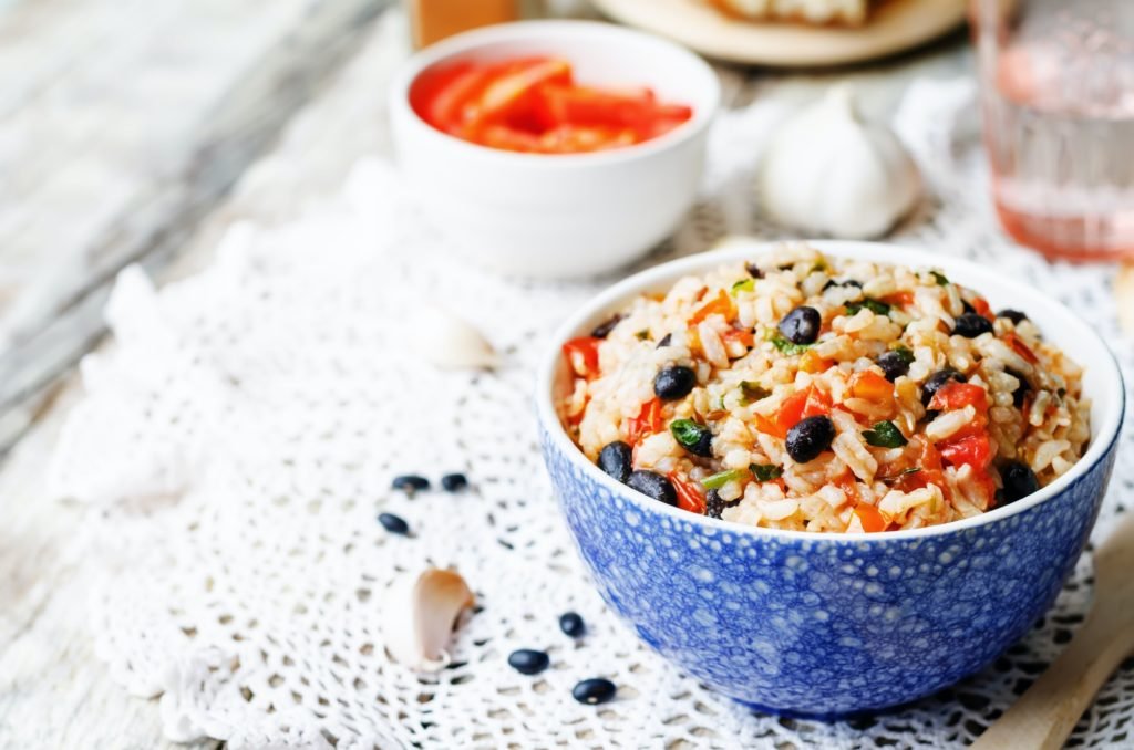 Mexican tomato black beans rice with cilantro