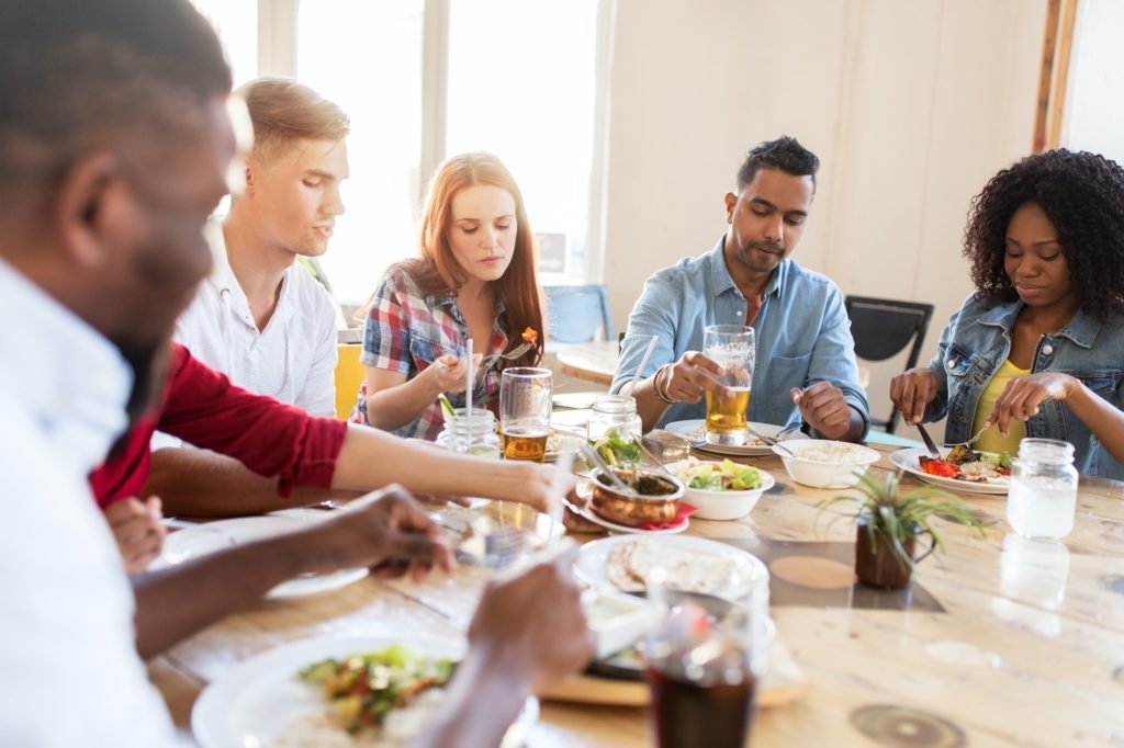 friends eating at restaurant