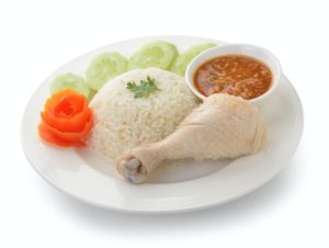 Steam Chicken with Rice on white background