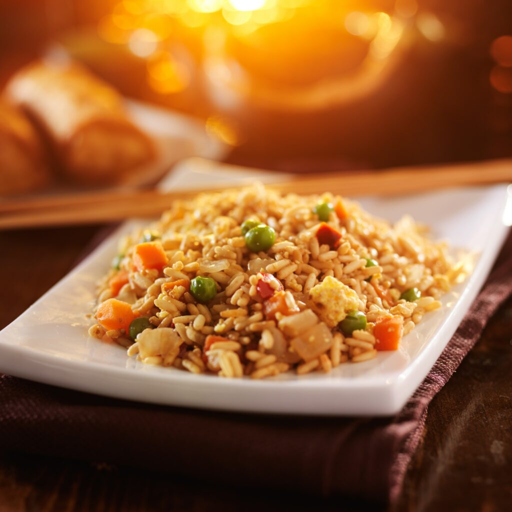 chinese vegetable fried rice with chopsticks