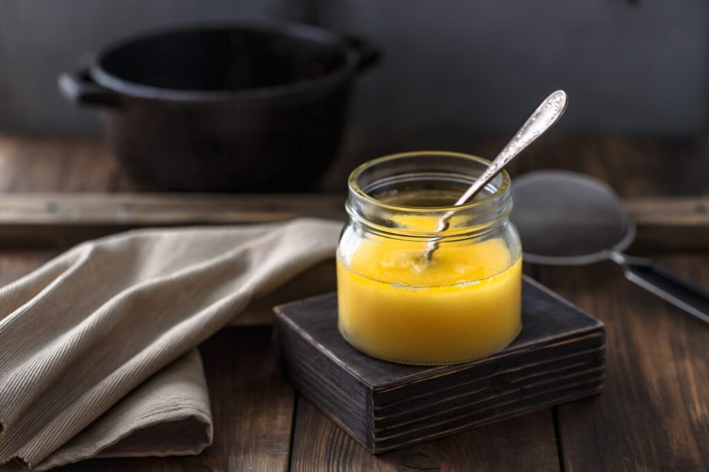 Ghee or clarified butter in a jar.