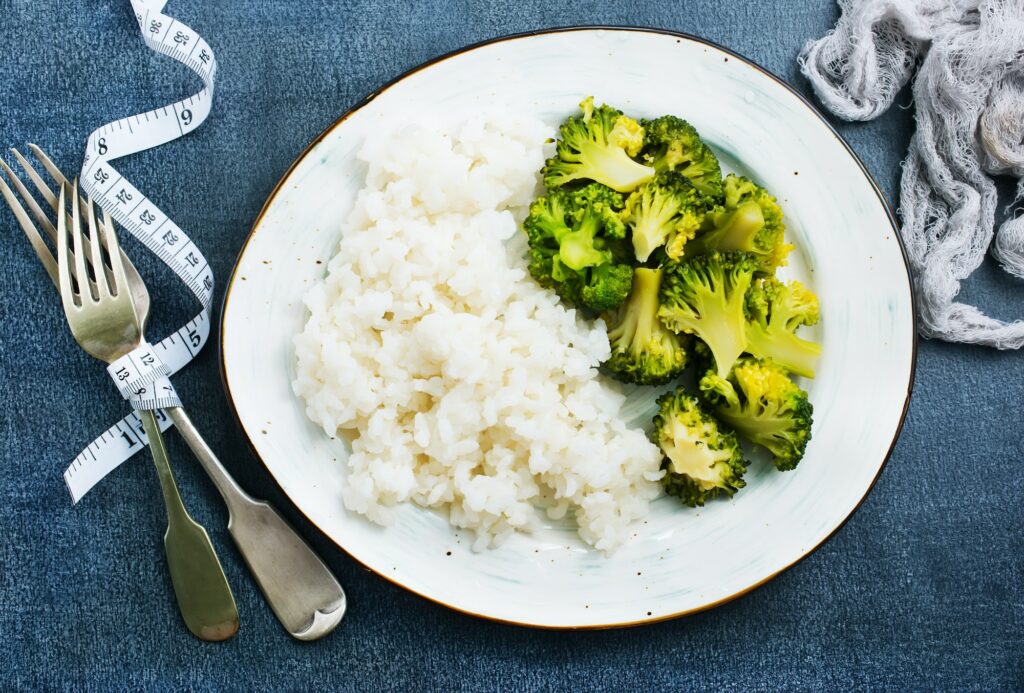 white rice and broccoli
