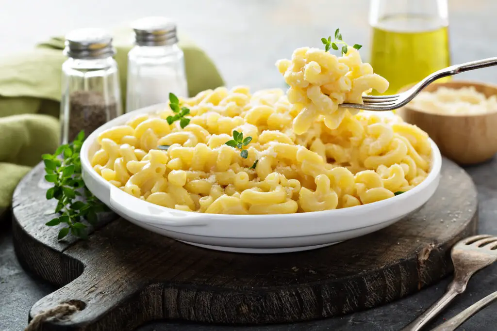 Macaroni and cheese on a white plate