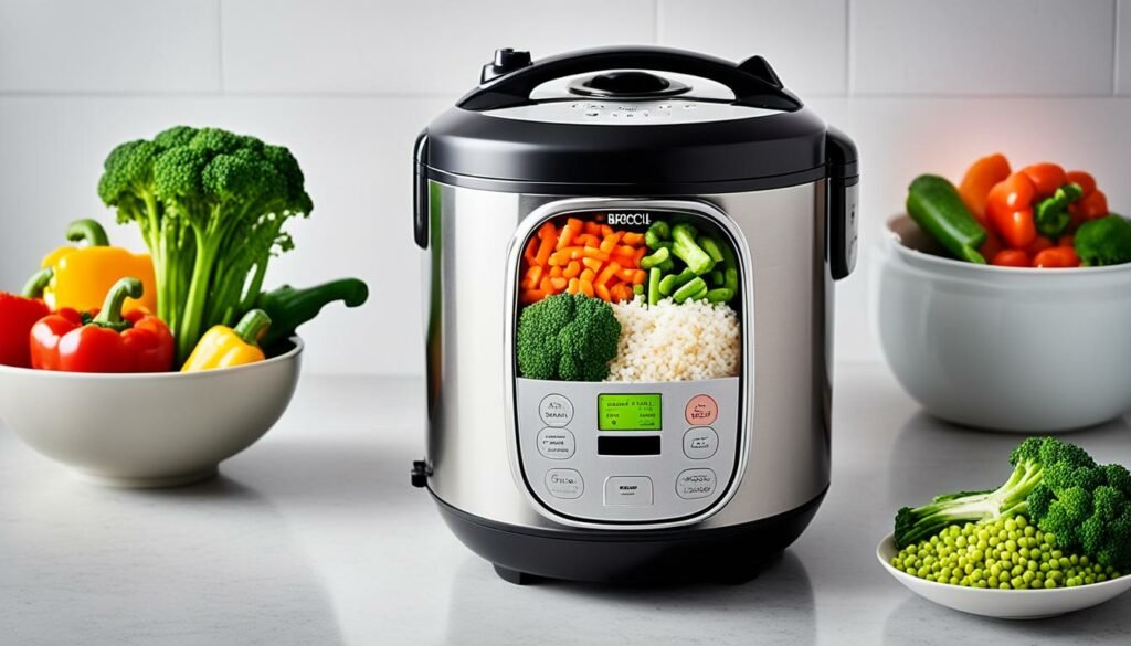 Rice cooker steaming vegetables